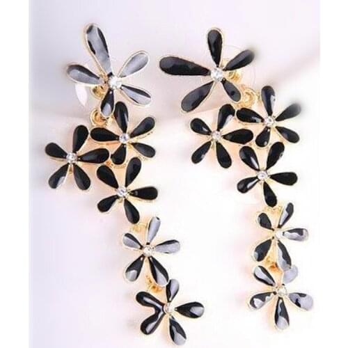 The 2021 classic jewelry fashion gold Colour flower full rhinestone ultra long earrings crystal five leaves and flowers