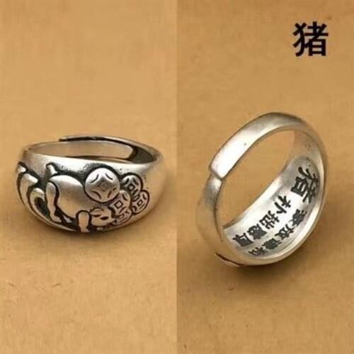 Twelve zodiac silver jewelry 999 index finger bone honey couple birthday gift pure silver ring men and women pure silver