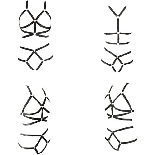 Hot Women Harness Body Bondage Lingerie Garter Belt Hollow Black Sexy Lingerie Set