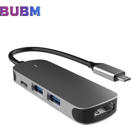 T3EB Muiti-Ports 4-in-1 USB C Hub Converter USB-C To HDMI-Compatible Type-C Splitter Docking Station Suport 5V 2A 4K
