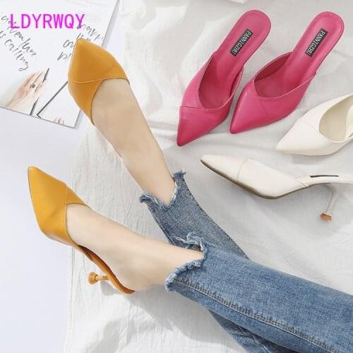 LDYRWQY 2021 new fashion summer Korean style pointed toe Baotou stiletto solid color all-match sandals and slippers