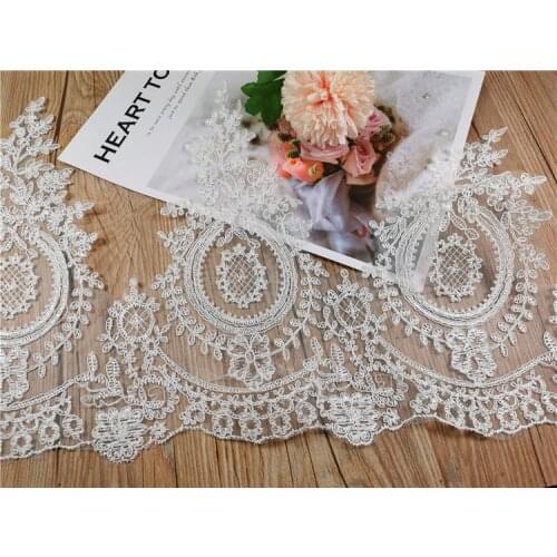 1yard New Car Bone Lace Fabric Strip Flower Accessories Off-white Wedding Tiara Embroidery Applique Extra Wide 29cm