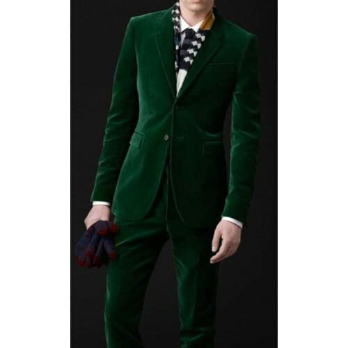 Custom mens suit velvet Dark Green Men Suits Velvet Slim Fit Formal 2 Piece Jacket Wedding Groom Tuxedos