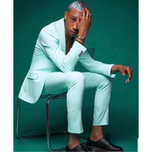 Mint Green Slim Fit Men Suits Wedding Tuxedo Groom Wear Party Blazer 2 Pieces (Jacket+Pants) Costume Homme Terno Masculino