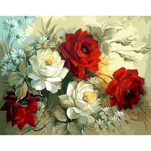 PhotoCustom DIY Oil Painting By Numbers Flowers 60x75cm Paint By Numbers On Canvas Number Painting Frameless Handpaint Wall Art