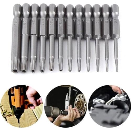 12pcs 50mm Magnetic Torx Screwdriver Bits Set 1/4\" Electric Screwdriver T5-T40 For Electric Drill Accessories