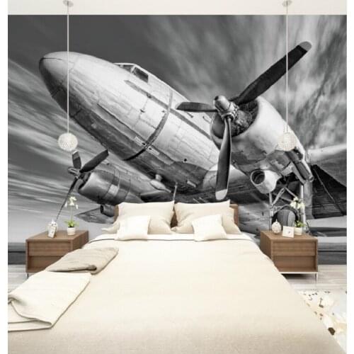 Custom Size 3D Photo Mural Wall Sticker Retro Airplane Removable Wall Papers Self-adhesive Vinyl Art Home Decor