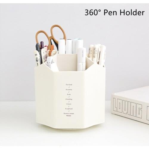 Creative Large Capacity Pen Holder Storage Box Desktop 360 Degree Rotatable Pen Barrel Pen Brush Organizer School Stationery