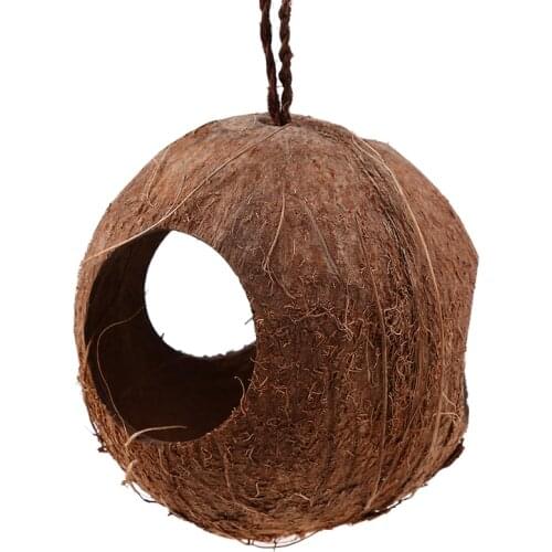 Natural Coconut Shell Bird Nest 3 Hole Pet Parakeets Feeding Cage Finches Sparrow Parrots Nesting Budgerigar Hanging House