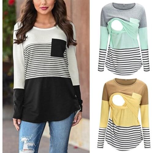 2021 New Fashion Women Maternity Long Sleeve Striped Nursing Tops T-shirt Pregnancy Casual Tops Clothes Ropa de maternidad