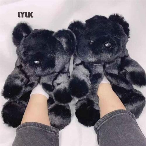 New Winter Women Plush Teddy Bear Slippers Home Flat Cartoon Soft Fluffy Cute Warm Cotton Shoes Ladies Indoor Floor Furry Slides