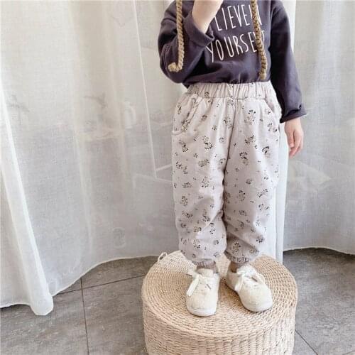 Autumn Winter New Baby Girls Pants Korean Casual Floral Cotton Thick Trousers for Girl 2-7 Y Kids Print Elastic Waist Warm Pants