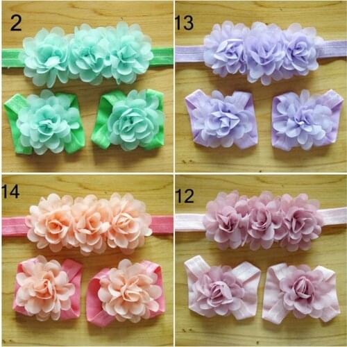 Baby headband girls newborn Chiffon flowers baby barefoot sandals and headband set shoes children baby girls hair accessories