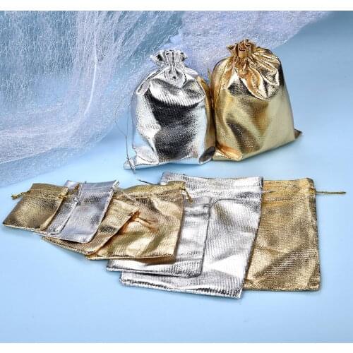 50pcs Adjustable Jewelry Packing Silver/ Gold Colors Drawstring Velvet Bag Wedding Gift Bags 5x7cm 7x9cm 10x12cm 13x18cm