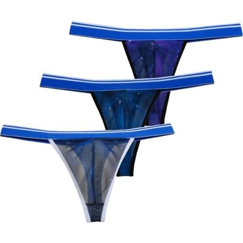 3Pcs/Lot Mens Thong Mesh Stary Sky Pattern Micro T-Back Underwear Pants Enlarge Bulge Pouch Galaxy G-string