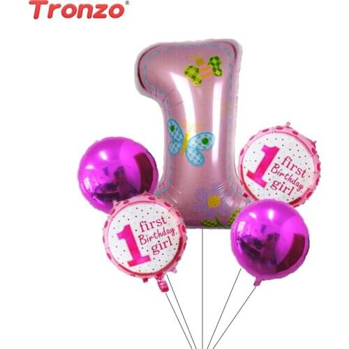 Tronzo 5Pcs/set Baby 1st Birthday Balloons Pink Blue Number Foil Ballon Birthday Party Decoration Kids Baby Shower Supplies