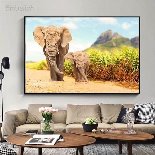 Embelish 1 Pieces Arrival Animals Wall Pictures For Living Room Elephants And Her Baby Landscape HD Canvas Painting Home Decor
