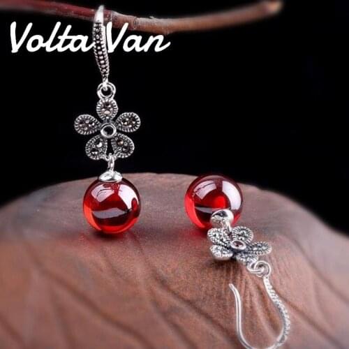 Volta Van Drop Earrings 925 Sterling Silver 2021 Pendientes Plata Strawberry Quartz Vintage Elegant Garnet Plum Blossom Earrings