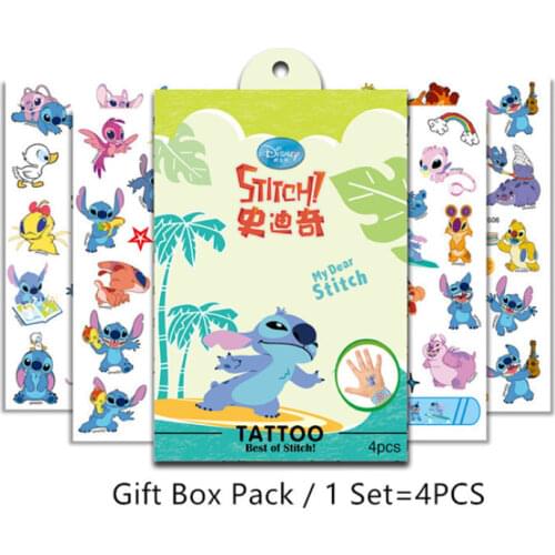 Disney Stitch Kids Temporary Tattoo Stickers Baby Girl Boy Toy Body Art Waterproof Tattoo Stickers With Gift Box