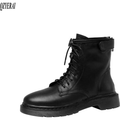 QZYERAI Autumn winter new Genuine leather Women boots ankle warm motorcycle Female boots cowhide Women shoes