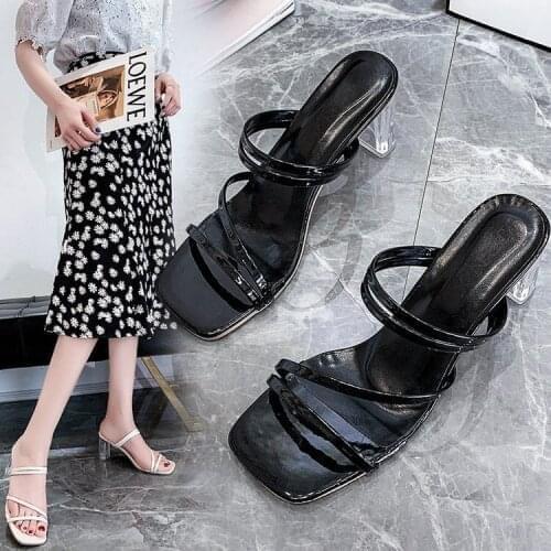 Plus Size Fashion Women Sandals Leisure Ladies High Heels Square Toe Slippers Sandal Party Shoes Women Sandals for Women