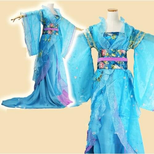 He Tang Yue Se Moon on Lotus Pond Blue Chiffon Lace Aesthetic Dance Costume Hanfu Stage Performance Wear