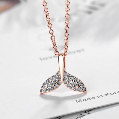 Ocean Style Whale Tail Fish Charm Women Necklace Mermaid Tail Necklace Love Fish rose gold color Necklaces Jewelery Collier