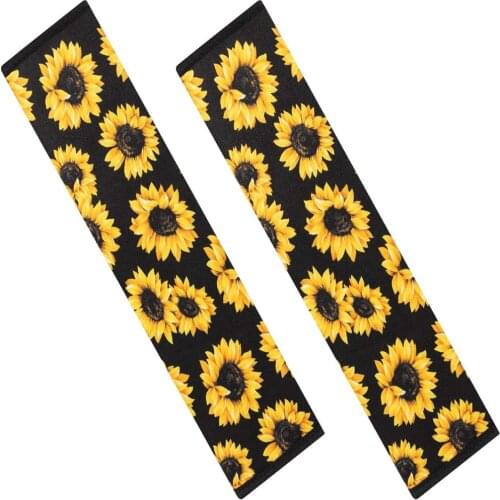 2 Pcs Sunflower Seat Belt Covers - Soft Comfort Sunflower Car Seatbelt Shoulder Strap Pads Safety Belt Covers Protective Sleeves