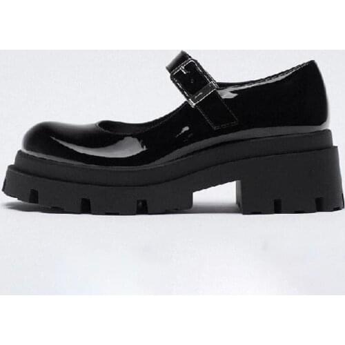 2021 Spring New Black High Heels Goth Shoes Women Pumps Fashion Patent Leather Platform Shoes Woman Round Toe Mary Jane Shoes