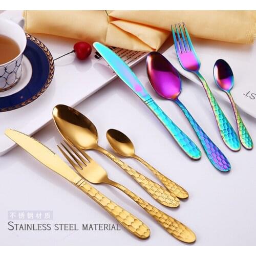 4pcs/set Stainless Steel Color Western Tableware Set Fork Knife Dinner Set Rainbow Cutlery
