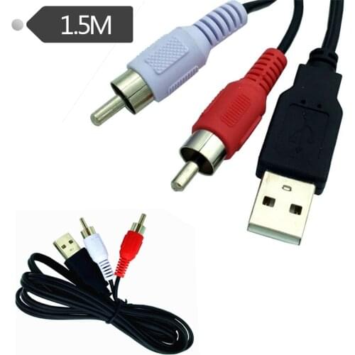 5FT USB A Male To 2 Rca Phono Male AV Cable Lead PC TV AUX Audio Video Adapter 1.5M