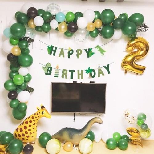 75pcs Jungle Safari Theme Party Supplies Balloons Garland Arch Kids First 1st Birthday Party Decorations Globos With Palm Leaves