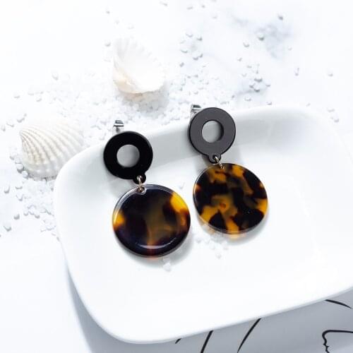 Acetate French design Geometric Print Round Drop Dangle Tortoise Shell Luxury Acrylic earrings