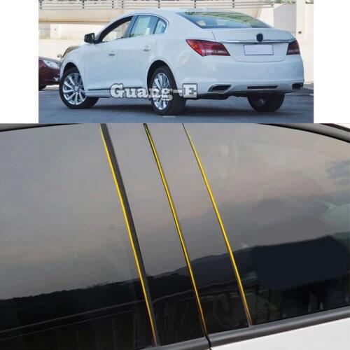 Car PC Material Pillar Post Cover Door Trim Window Piano Black Molding Sticker Plate 6pcs For Buick Larcosse 2009-2015