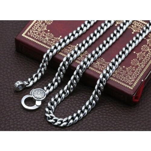Genuine Solid 925 Sterling Thai Silver Om Mani Padme Hum link Chain Mens Necklace peace Jewelry gift A3172