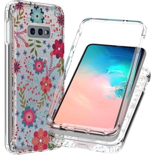 2 in 1 Clear Painted Flower Case for Samsung Galaxy S10E SM-G970F Hard PC + Soft TPU 360 Full Shockproof Phone Back Cover