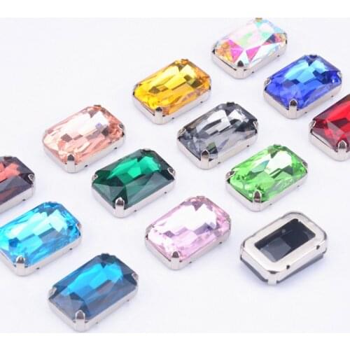 20Pcs/Lot 18*27mm Big Rectangle Octagon Rhinestone with Claw Setting Holes Sew On Crystal Gemstone Wedding Dress Shoes Bags DIY