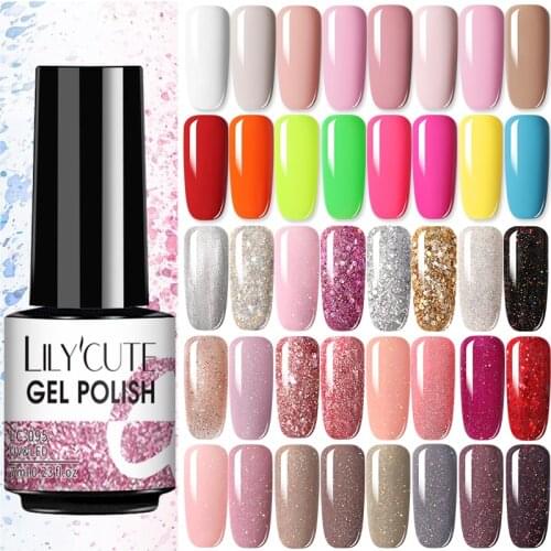 LILYCUTE Glitter Nail Gel Polish Nail Color Glitter Sequins Matte Effect Gel Long Lasting Base Top Coat Nail Art