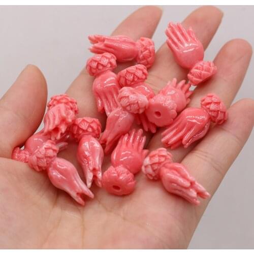 Hot Sale Natural Coral Hand Shape Beads with Holes for Jewelry Charms Pendant Making DIY Necklace Earrings Bracelet Accessories