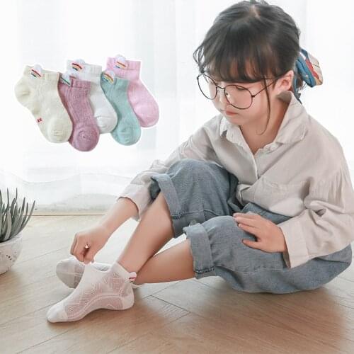 Summer cotton thin three-dimensional rainbow socks girls mesh breathable socks baby cotton mosquito socks spring and summer new