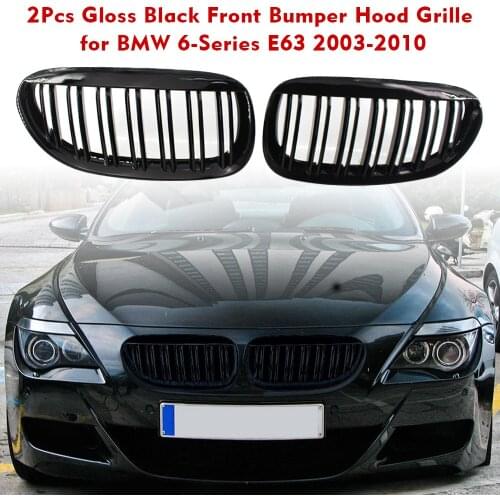 KKMOON 2Pcs auto car Gloss Black Front Grille Bumper Hood Kidney Grille Racing Grille car styling for BMW 6-Series E63 2003-2010
