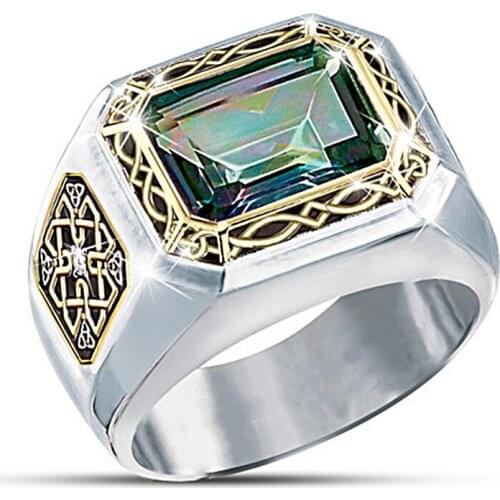 Classic Green Zircon Rings for Women Engagement Wedding Jewelry Hollow Gold Color Twist High Quality Men Rings