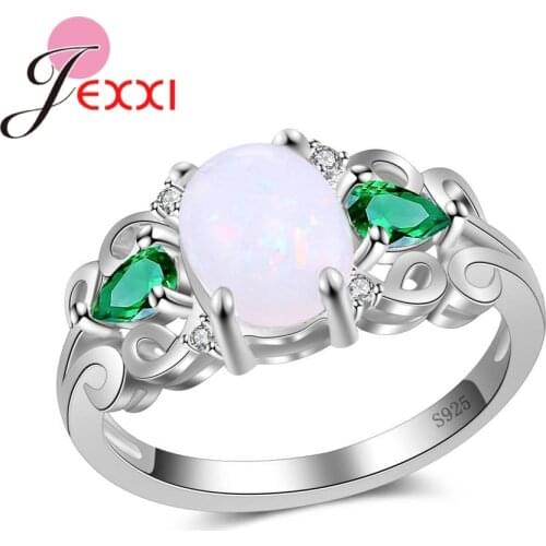 New Product Womens Green Water Drop Zircon Opal Silver 925 Sterling Silver Ring Fashion Wedding Bague Jewelry Gift