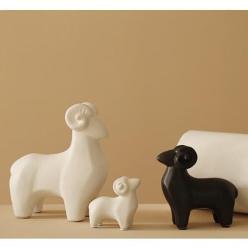 Creative Ceramic Sheep Shaped Figurines Desktop Miniatures Animal Ornaments Home TV Cabinet Handmade Crafts Office Decorations
