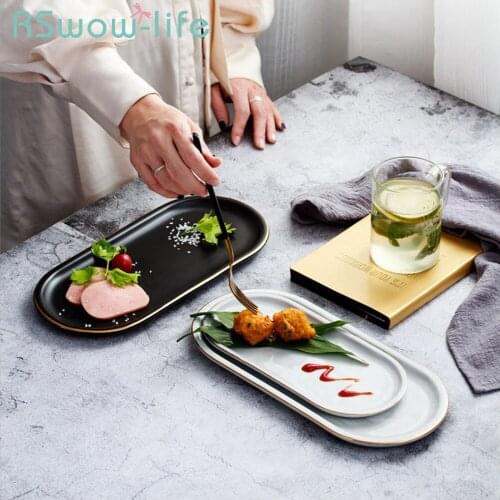 Creative Phnom Penh Western Food Ceramic Plate Simple Ceramic Oval Snack Dish Jewelry Storage Tray Serving Platter Dessert Tray