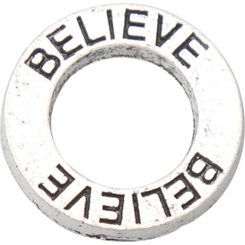 RAINXTAR Fashion Alloy 14mm Believe Circle Charms Single Side Letter Ring Charms 100pcs AAC487