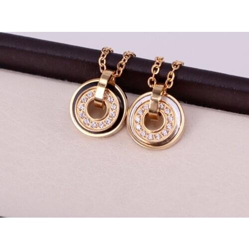 Fashion woman jewelry double round black micro inlaid crystal and shell pendant necklace for women clavicle necklace wholesale