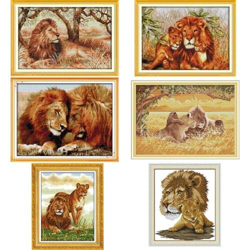 Lion Series Cross Stitch Kit DIY Animal Pattern Aida 14ct 11ct Count Print Canvas Needle Embroidery Kit Home Decoration Painting