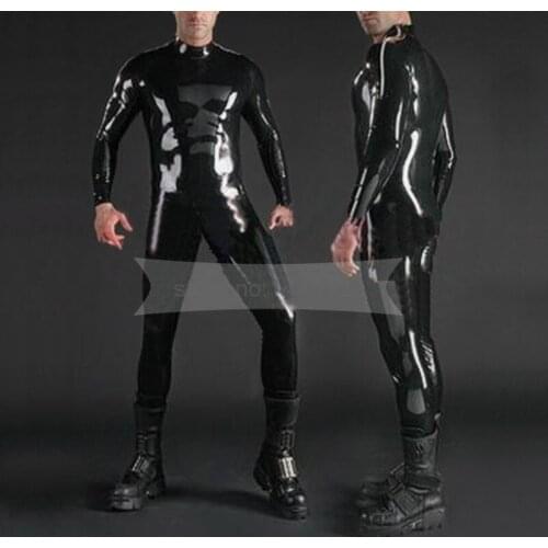 Shoulder Zips Male Rubber Latex Catsuit Black Men Fetish Tights Body Suits BNLCM030