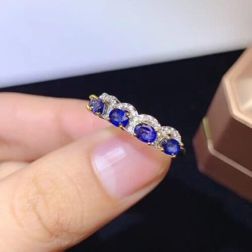 Natural blue sapphire Ring Natural gemstone ring S925 silver lovely crown Hairpin Row wave women girl gift party fine Jewelry
